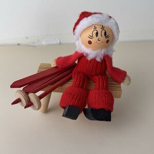Ljungstroms Tomte Vintage Sweden 4” Christmas Figurine Wooden Decor Art Skiing